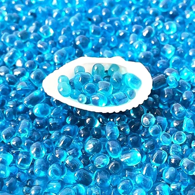 1 Lb (460 g) Lake-Blue Sea Glass Stones Irregular Rainbow Glass Pebble Decorative Rock Quartz Tumbled Gemstone Chips for Aquarium Decoration/Vase Filler/Jewelry Making/Handwork Craft/Gems Display