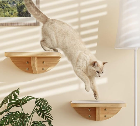 Wall Mounted Cat Steps 2 Pack – Square Wood Cats Shelves with Felt Cushions for Climbing, Jumping & Resting
