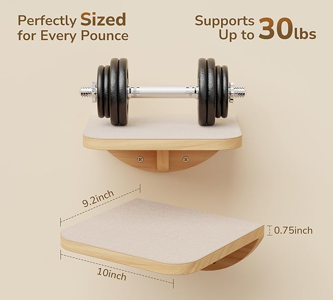 Cat Wall Shelves and Cats Window Perch – Natural Wood 4-Piece Set with Foam-Padded Curved Bed and Felt Steps, Space-Saving Wall Mounted Design