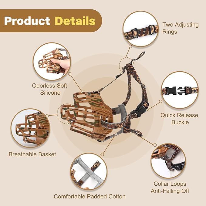 Basket Muzzle to Prevent Biting, Dog Muzzle for Large Medium Small Dogs Allows Panting Drinking Anti Chewing, Perfect for Grooming Trimming Training and Aggressive Reactive Dogs (Brown, Size 3)