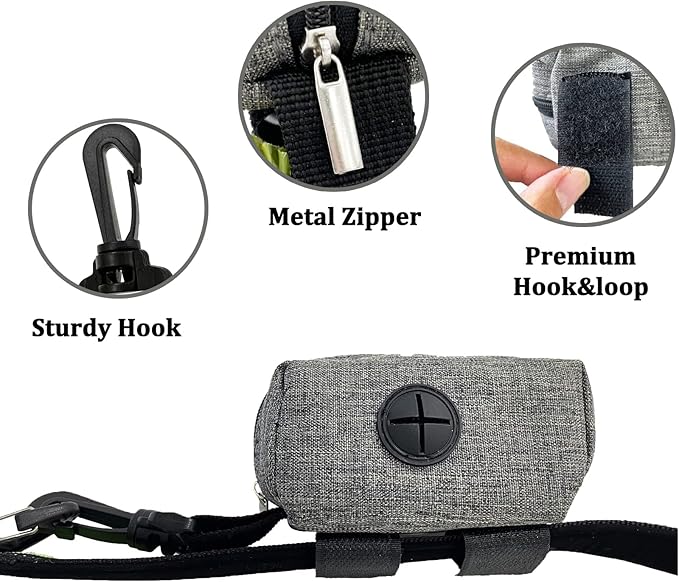 (2 Pack) Dog Poop Bag Holder for Leash,Doggie Waste Bag Dispenser Small Doggy Poop Bag Zipper Pouch with Carabiner Clip, Leash Attachment Holder for Pet Puppy Poop Bags
