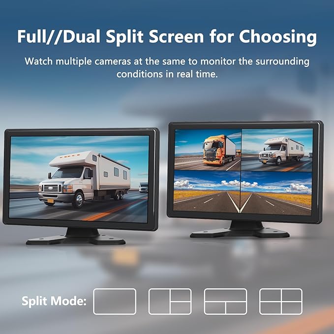 4 Channel Backup Camera System,Touchable 10.26 inch Monitor with DVR Stereo, 64GB Card, IP69 Waterproof, Nightvision 1080P Backup Camera for RV/Truck/Trailer Pickup,Rear Side Front Wired System