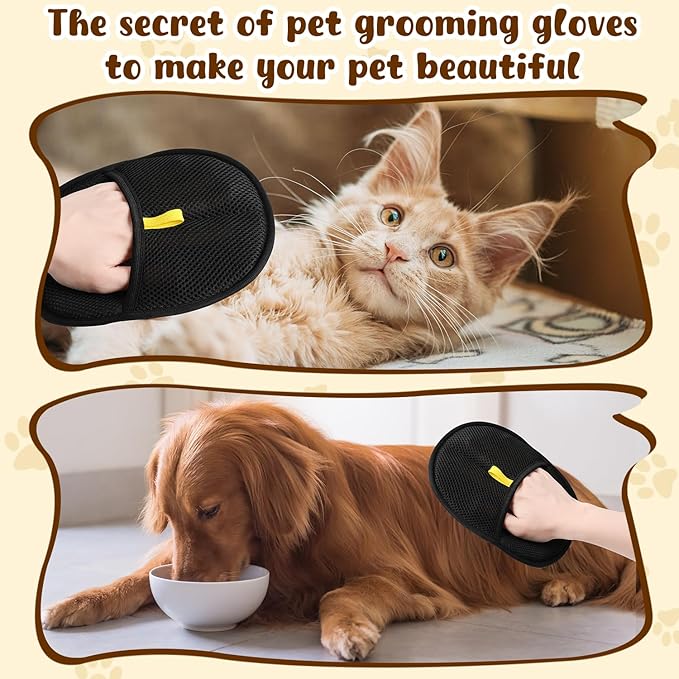 Pet Hair Removal Glove,Electrostatic Efficient Grooming Gloves for Pet Hair,Cat Grooming Gloves,Upgraded Animal Fur Removal Tool,Reusable Cat & Dog Hair Remover for Couch,Carpet,Curtain(2PCS)