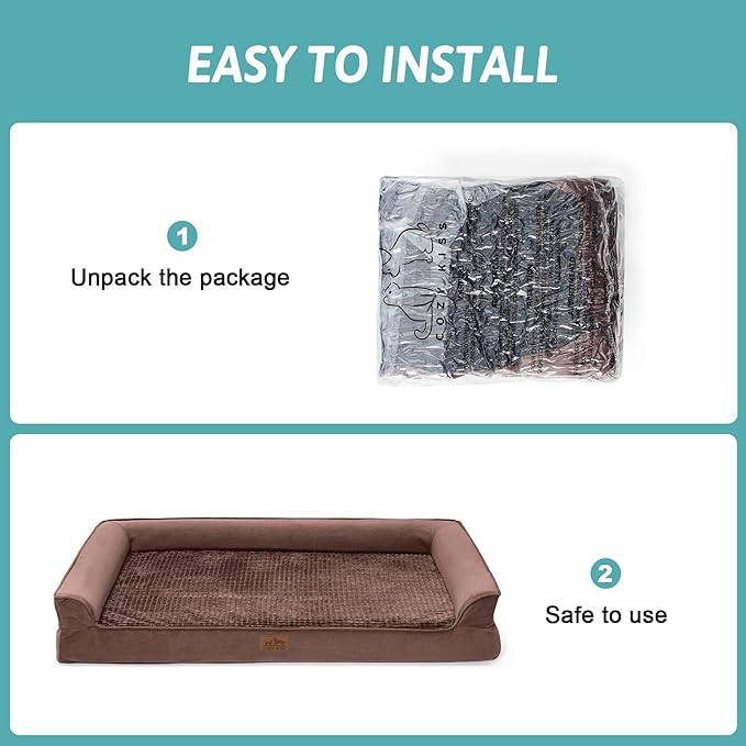 Orthopedic Dog Bed for Extra Large Dog, XL Pet Couch for XLarge Dog, Supportive Foam Bolster Sofa with Waterproof Lining Cover, Anti-Slip, Comfort, Washable, 42x30x7.5 in, U Shape, Brown