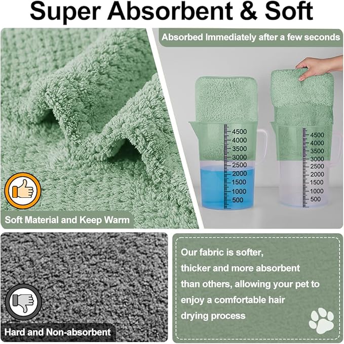 Medium to Large Size Dog Bathrobe, Quick Drying Super Absorbent Used for After Bathing, Warm Dog Towels, Adjustable Hoodies and Belts for Pet Dogs Bath Clothes Products(Green Jacquard, 2XL)