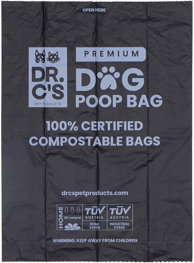 100% Certified Compostable Dog Poop Bags - Dr. C's Premium Dog Poop Bags - 270 Bags / 18 Rolls, Extra thick, Leak Proof, Unscented, Plant Based and Earth Friendly