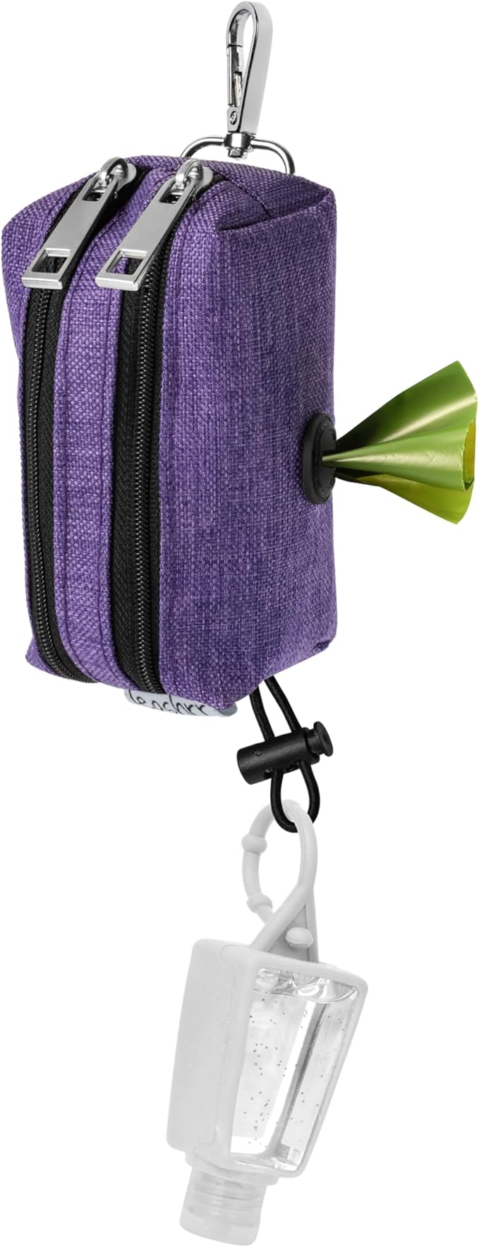 Dog Poop Bag Holder for Leashes - Dog Poop Bag Dispenser and Treat Holder with 2 Waterproof Pouches for Pet Waste Bags and Walking Accessories + 1 Free Roll (Purple)