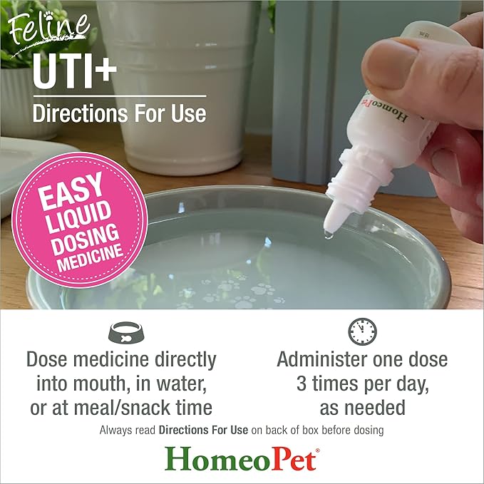 HomeoPet Feline UTI Plus, Safe and Natural Urinary Tract Supplement for Cats, Feline Urinary Tract Support, 15 Milliliters