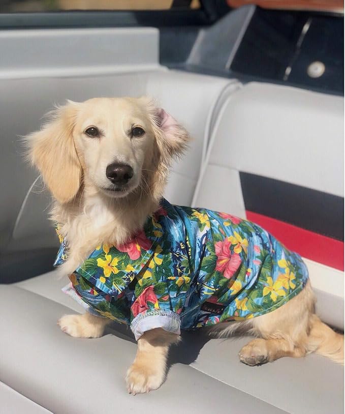 Parisian Pet Hawaiian Dog Shirt - Cotton Summer Clothes - Stylish Beach Outfit - Hook and Loop Closure - Machine Washable for Large Dogs