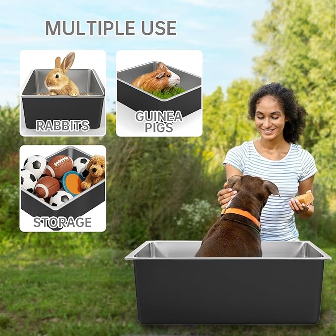 Ohtomber Stainless Steel Litter Box - High Sided Metal Cat Litter Box Pan, Never Absorbs Smell, Easy to Clean Non Stick Cat Litterbox Tray Toilet Pet Supplies for Indoor Kitty, Kitten, Rabbit, Puppy