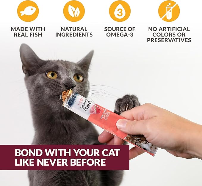 Simply Puree Variety Tub for Cats | 48 Individual Servings of All-Natural, High-Protein Puree Treats | Includes Multiple Flavors | Grain-Free, No Artificial Additives, Smooth Texture