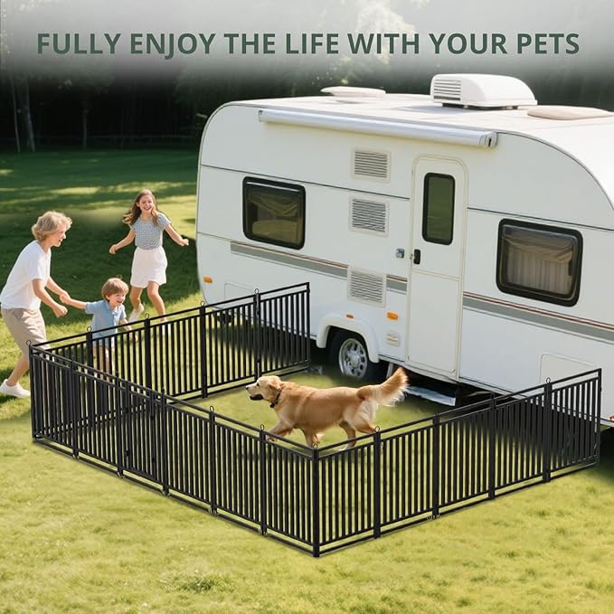 Dog Fence Outdoor Indoor, 40" Inch Height 40 Panels Dog Playpen for Large/Medium/Small Dogs Metal Dog Pen for Yard Camping and RV | Black-Silver