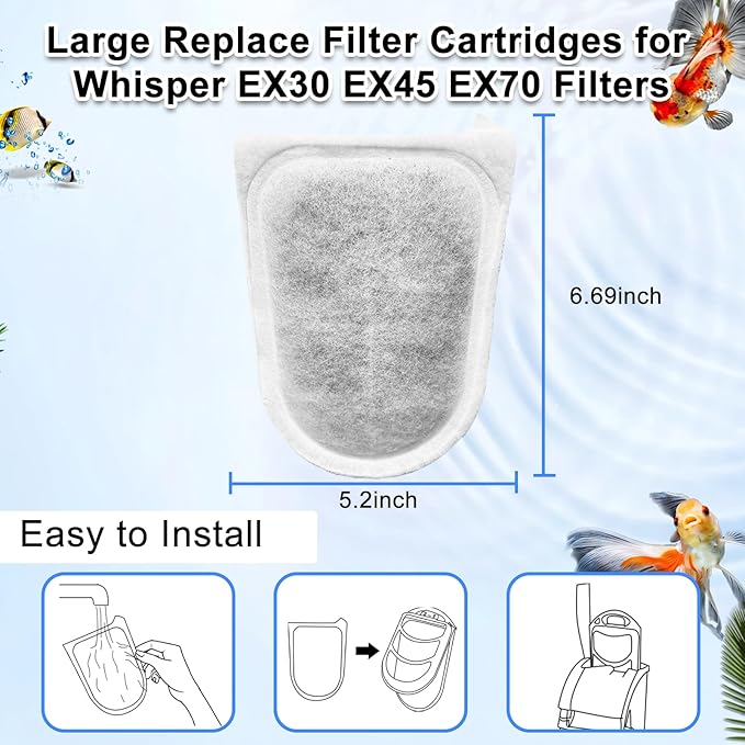 16 Pack Large Replace Filter Cartridge for Whisper EX Filter, Fish Tank Carbon Filter Cartridges for Aquarium, Compatible with Whisper EX30/EX45/EX70 Filters