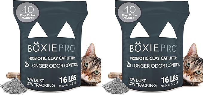 Boxie® Probiotic 40 Day Natural Odor Control Cat Litter, 16lb Clumping Clay Kitty Litter (Pack of 2)