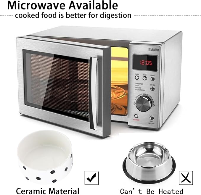 Petygooing Elevated/Raised Ceramic Dog Bowl for Small Breeds, Dog Food Water Dish with Stand,Pet Feeding Bowl with Anti Slip Rubber for Cats and Small Dogs Puppy 13.5 OZ (5.1In / 1.7 Cups) Black Dot