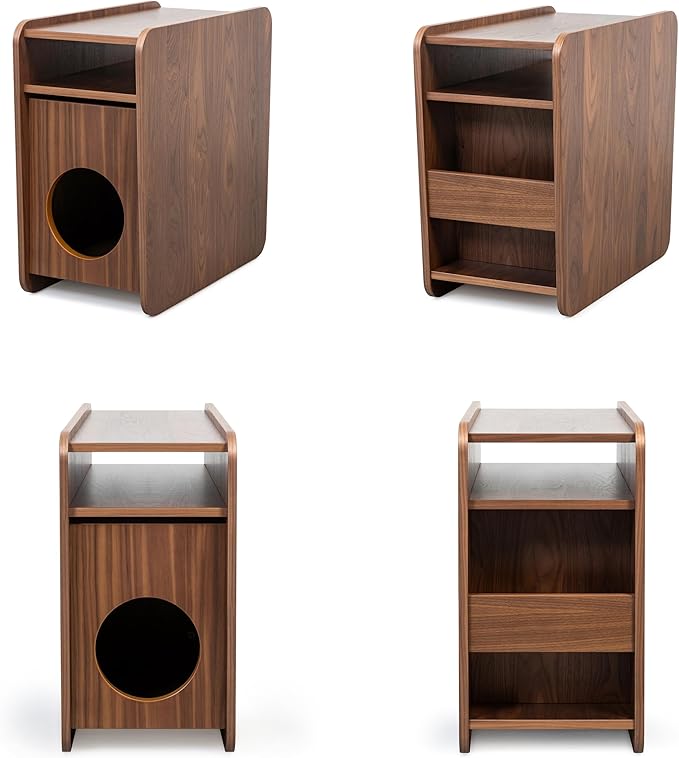 WERMO 12'' Narrow End Table for Living Room - Small Side Table with Shelf, Magazine Holder and Storage Doubling as Cat Hideaway for Couch, Chair and Bedside. Wood Night Stand for Bedroom (Walnut)