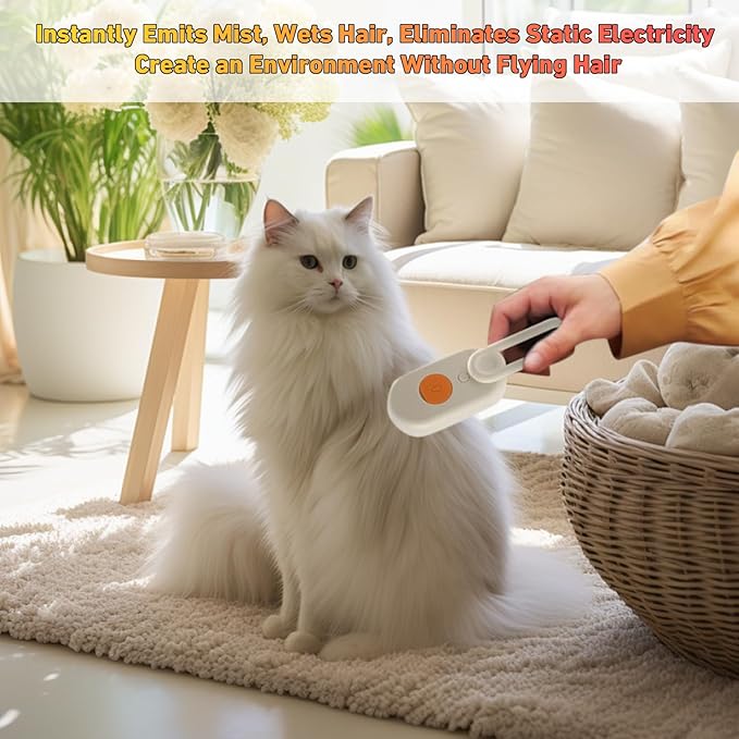 (2PCS) 4 in 1 Cat Steam Brush for Shedding, 2025 New Rechargeable Steam Pet Brush, Massaging and Cleaning Shedding Pets Hair (khaki+white)