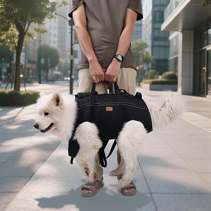 Dog Lift Harness Backpack Carrier for Large Dogs, Full Body Sling with Handle, Dog Harness for Joint Injuries, Arthritis, Ideal for Stairs, Elderly Dogs (Black XX-Large 50-66 LBS)