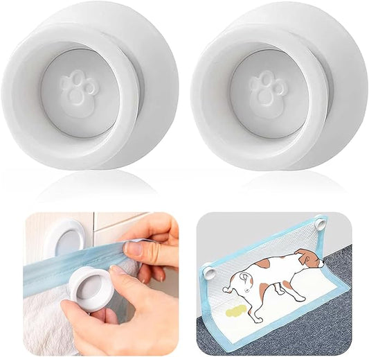 (4-Pack) Potty Training Pad Magnetic Holder Compatible with Any Size of Puppy Pee Pads Perfect for Leg-Lifting Marking Dogs, Strong Magnets Will Stick on Most Flat Surfaces - White
