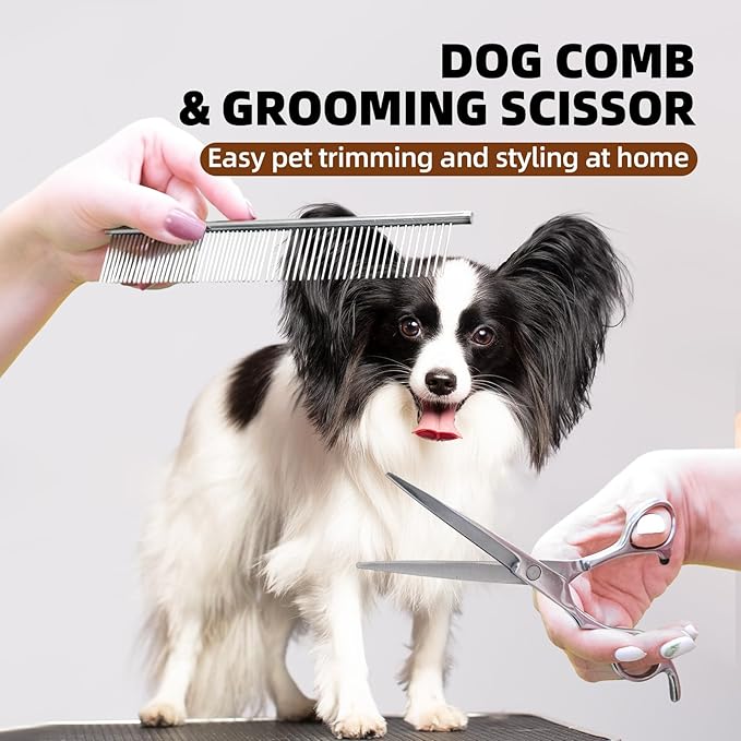Dog Grooming Brush Set, 7 PCS Self-Cleaning Deshedding Hair Brushes for Short Long Haired Dogs Cats, Includes Scrubber Shower Wash Brush, Dematting Comb, Scissor - Yellow
