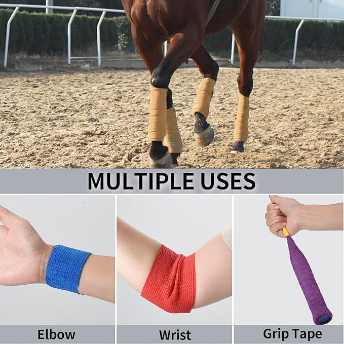 Self Adhesive Bandage Wrap 4 in x 5 Yds Vet Wrap for Horses Elastic Bandage for Ankle Wrist Athletic Tape Self Adherent Cohesive Bandage Wrap Sports Tape, 12 Pack