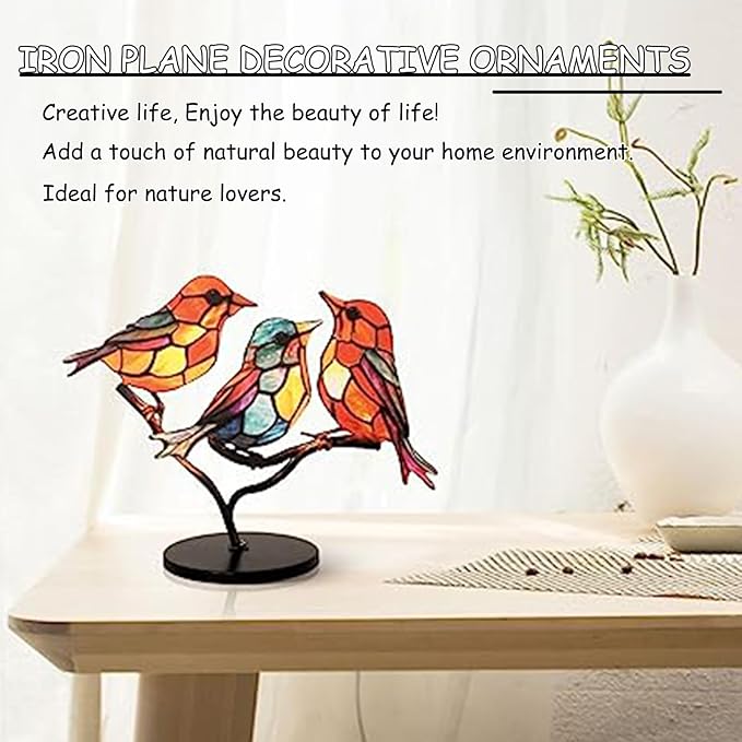 3Birds on a Branch, Metal Desktop Decorations, Home Bird Decorations for Office, Window, Aviary, Garden, Gifts for Bird Lovers, Boxed Set.