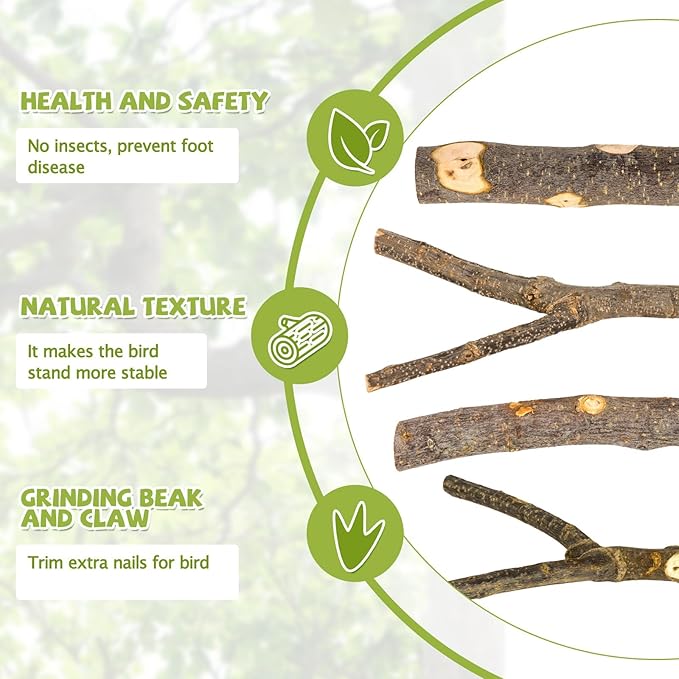 Natural Wood Bird Perches for Cage, Parrot Perch Stand & Platform, Bird Cage Accessories for Parakeets, Cockatiels, Conures, Lovebirds (Brown, Essential Perch Bundle - 5PCS)