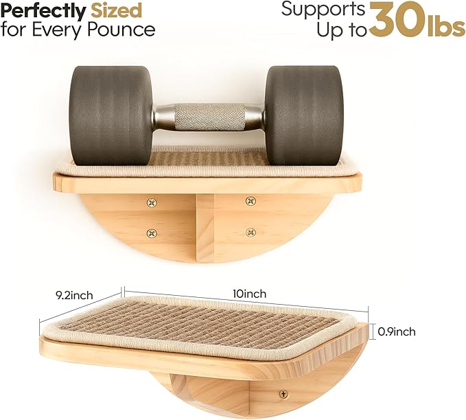 Wood Cat Wall Shelves with Sisal Cats Window Perch, Wall Mounted 4-Piece Cat Climbing Set with Curved Bed, Flat Perch and Sisal-Covered Steps