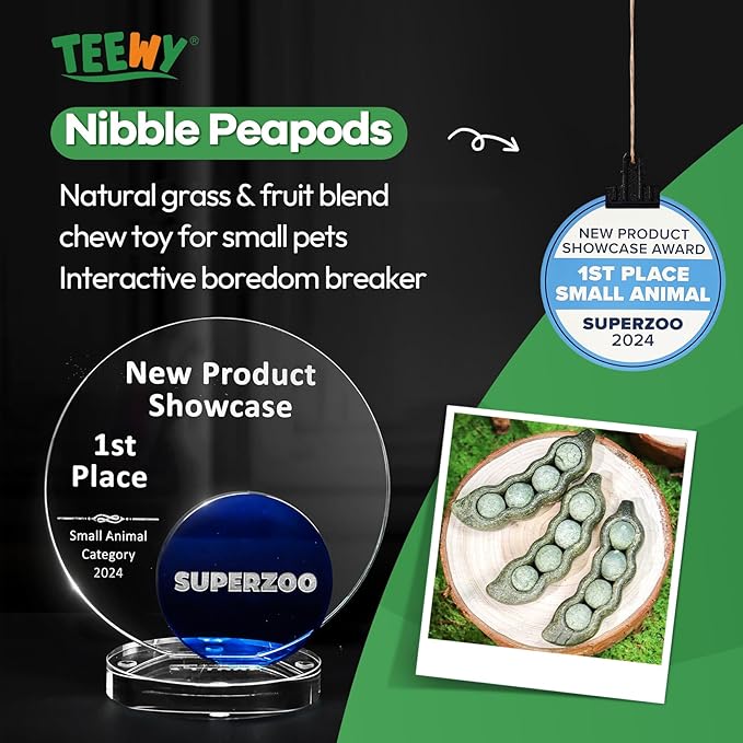 TEEWY 3PCS Guinea Pig Chew Toys, Prevent Teeth Overgrowth, Natural Vegetables and Timothy Grass, Hamster Chew Toys, Guinea Pig Toys, Chinchilla Toys, Peapod-Shaped