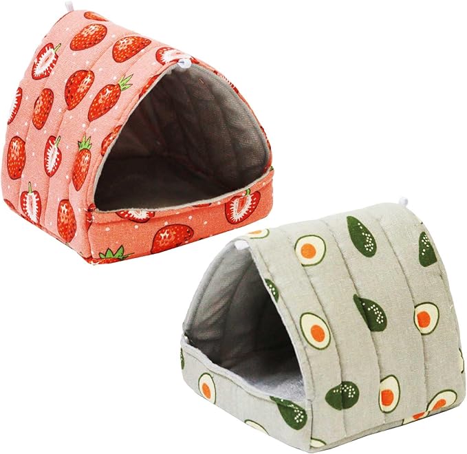 JSPYFITS 2 Pack Guinea Pig Hideout,Small Animal House Guinea Pig Bed Washable Cage Accessories for Small Pet Bunny/Rabbit/Hamster/Chinchilla Guinea Strawberry/Avocado
