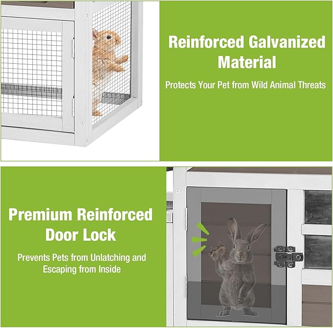 GUTINNEEN Rabbit Hutch Indoor Chicken Coop Outdoor, 51.6''L 2 Story Bunny Cage Weatherproof, Guinea Pig House with Run (Brown)