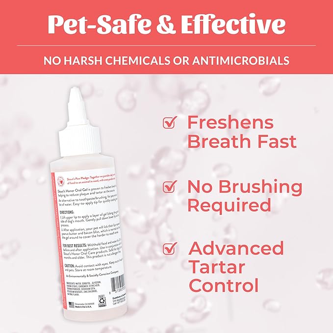 SKOUT'S HONOR Peanut Butter & Bacon Oral Gel - Fights Plaque and Tartar, Freshens Breath Fast, No Brushing Required, 4 oz