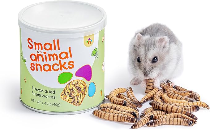 Niteangel Small Animal Snack & Treats - Small Critter Natural Treat for Dwarf Syrian Hamsters Gerbils Mice Sugar Glider Hedgehogs Chickens Birds (Freeze-Dried Worms- 1.4oz (40g))