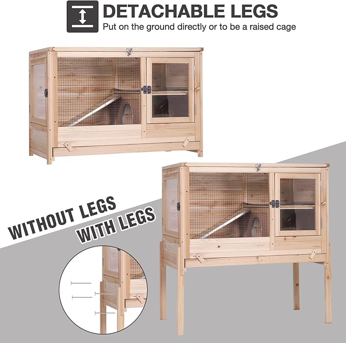 Guinea Pig Cages with Anti Chewing Edges and Cool Zinc Plate, Indoor Rabbit Hutch with Hideout and PVC Platform, Elevated Legs Hamster Cage 36.6" L (Nature)