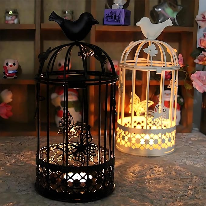 Vintage Decorative Bird Cage,Metal Black Bird Cage Decor for Candelabros para Centros De Mesa & Lanterns Decorative Indoor Suitable Wedding Party, Dining Table,Fireplace Metal Lantern&Bird Cage Decor