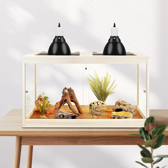 Tempered Glass Bearded Dragon Tank,28 Gallon Reptile Tank with Meatl Mesh Roof and Front Sliding Door, Anti-Scratch Lizard Tank,Spacious Reptile Enclosure for Snakes,Lguanas, Chameleons(Oak)