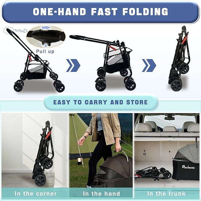 4 Wheels Pet Stroller 4 in 1 Pet Stroller with Detachable Carrier for Small & Medium Dogs Cats up to 55 lbs Easy-Folding Travel Dog Wagon with Car Seat Breathable Mesh,Khaki