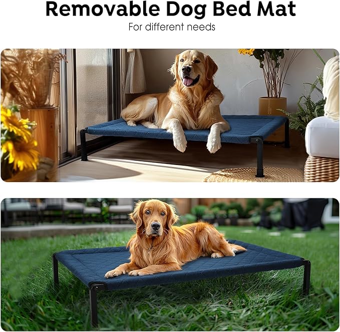 Veehoo Soft Plush Elevated Dog Bed, Raised Pet Cot with Heavy Duty Frame, Non-Slip Silicon Feet, Washable & Breathable Pet Cot for Indoor or Outdoor Use, 41" x 27", Navy Blue, CWC2432A