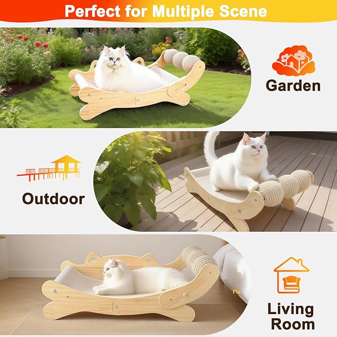Cat Scratcher Bed for Indoor Cats | 3-in-1 Scratching Post & Hammock Lounge with Wooden Perch, No-Tip Stable Base for Small/Medium/Large Cats ,Durable Scratch Pad & Cat Furniture (Easy Assembly)