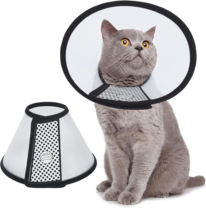 Vivifying Cat Cone, Adjustable Recovery Pet Cone, 8.1 Inches Lightweight Plastic Elizabethan Collar for Cats, Mini Dogs and Rabbits (Black)