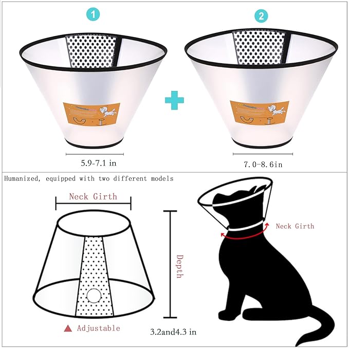 Yanniwani Cat Recovery Collar - Waterproof, Anti-bite & Anti-lick Wound Healing Safe, Adjustable Elizabethan Collar for Cats After Surgery (Black, M)