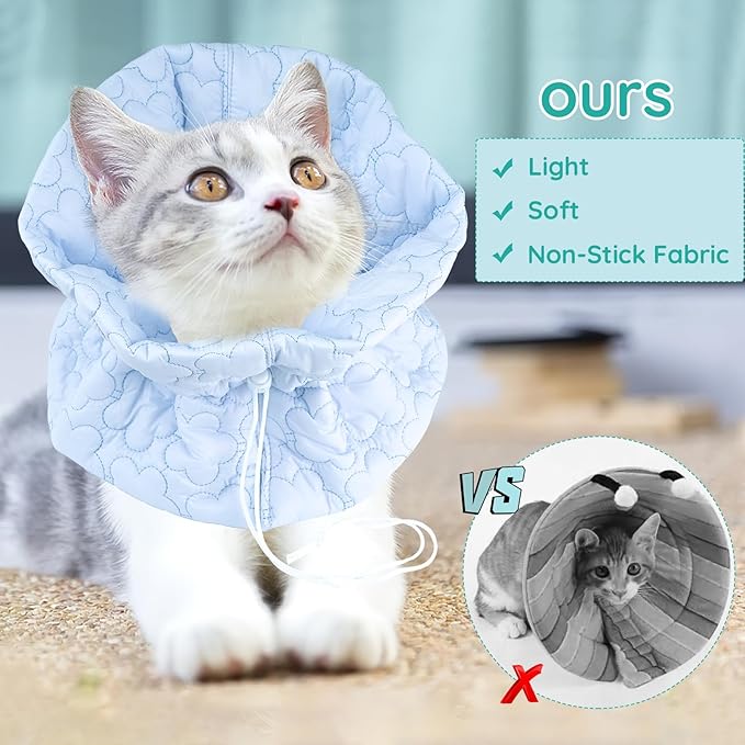 Cat Recovery Collar, Soft Adjustable Cat Cone Alternative, Lightweight Waterproof Fasteners Collars for Cats Kittens Puppies, After Surgery Stop Licking and Daily Use (Light Blue, M(Neck 7.9"-13.8"))