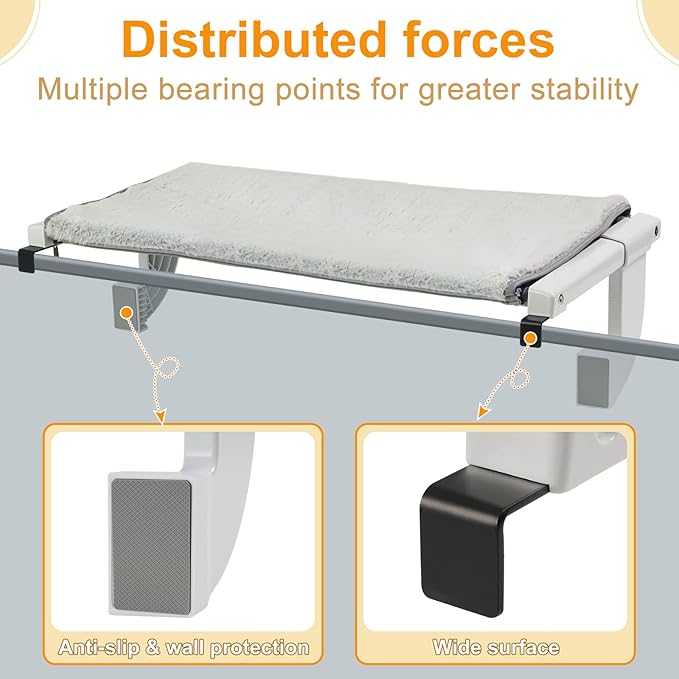 Sunhoo Cat Window Perch Hammock Kitty Bed for Windowsill Bedside Large Cats Shelf Seat inside with Adjustable Ledge Sturdy Removable Cover Easy Assembly No Suction No Drill Hold 40lbs 26.54*13.58in(L)