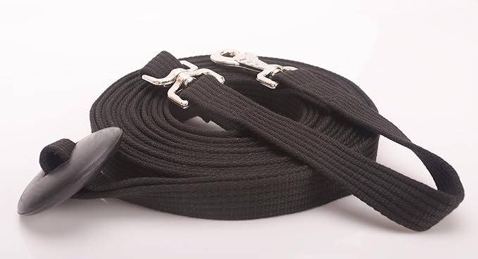 Cord Cotton Lunge Line with Rubber Stop,Equine Lunge Line for Horses with Swivel Bolt Snap,24 ft (Black, 24ft)