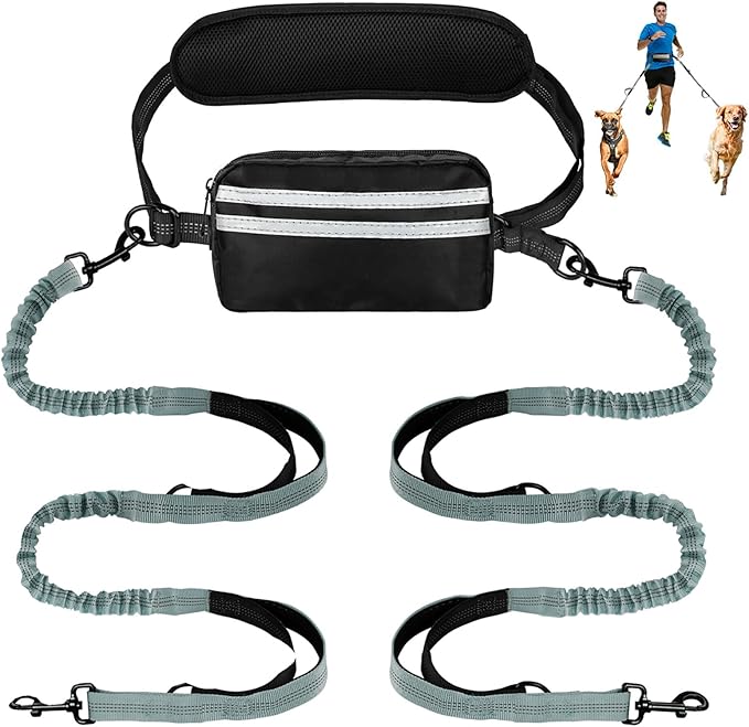 Hands Free Dog Leash with Pouch,Double Leash for Two Dogs