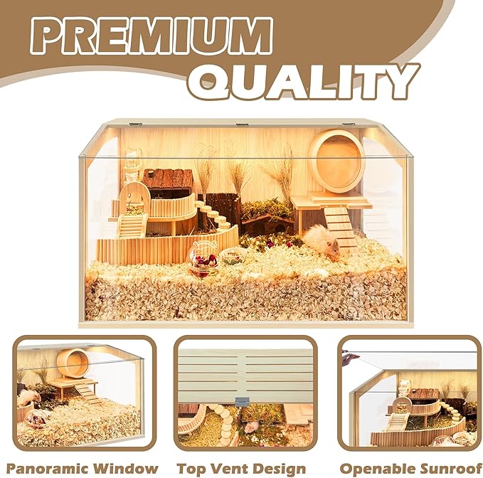 Hamster Cage Chewproof, Large Hamster Cage,Guinea Pig Cages Openable Top with Acrylic Sheets Solid Built, Hamster Habitat 24"