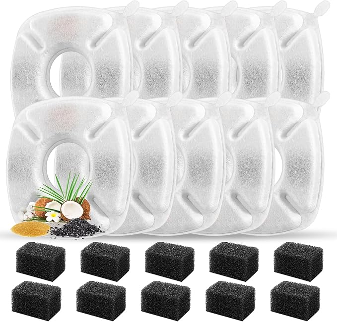 20 Pcs Cat Water Fountain Replacement Filters-10 Pack Water Fountain Filters 10 Pack Pre-Filter Sponges, pet fountain replacement filters Fit for 95oz/2.8L Cat Pet Fountain