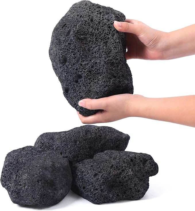 6-8 Inches Large Natural Black Lava Rock 4 PCS Aquarium Rocks for Aquascaping, Aquarium Landscaping, Terrariums, Fish Tank Decoration, Vivariums, Paludarium, Reptile and Amphibian Enclosures
