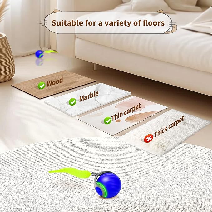 Speedy Tail 2.0 Interactive Cat Toy โ Smart Self-Rolling Cat Ball with Feather Tail, Automatic Moving Motorized Toy for Indoor Cats, Chasing & Hunting Fun (Blue)