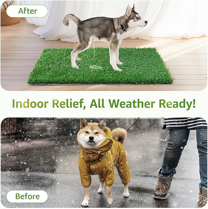 LOOBANI Dog Grass Pee Pads, 2 Pack Artificial Grass Pads for Potty Tray, Fake Grass for Dogs to Pee On, Outdoor Indoor Pee Grass for Dog Potty (18 * 23 inch)